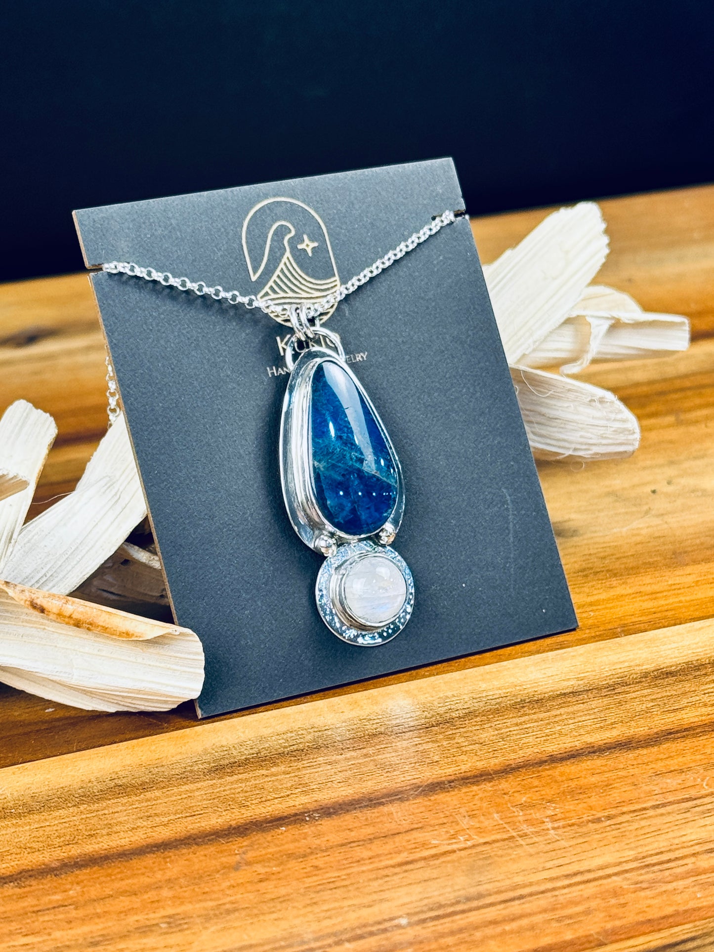 Sterling Silver Neon Apatite and Rainbow Moonstone Pendant