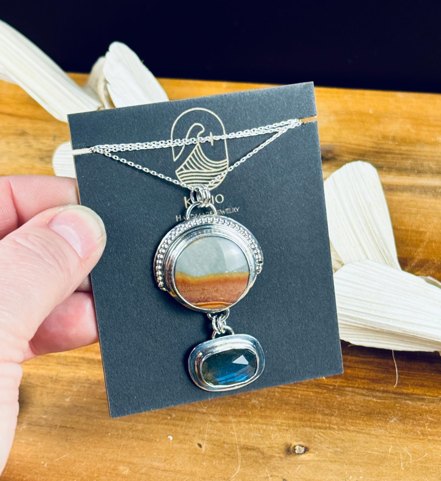 Polychrome Jasper and Labradorite Sterling Silver Pendant