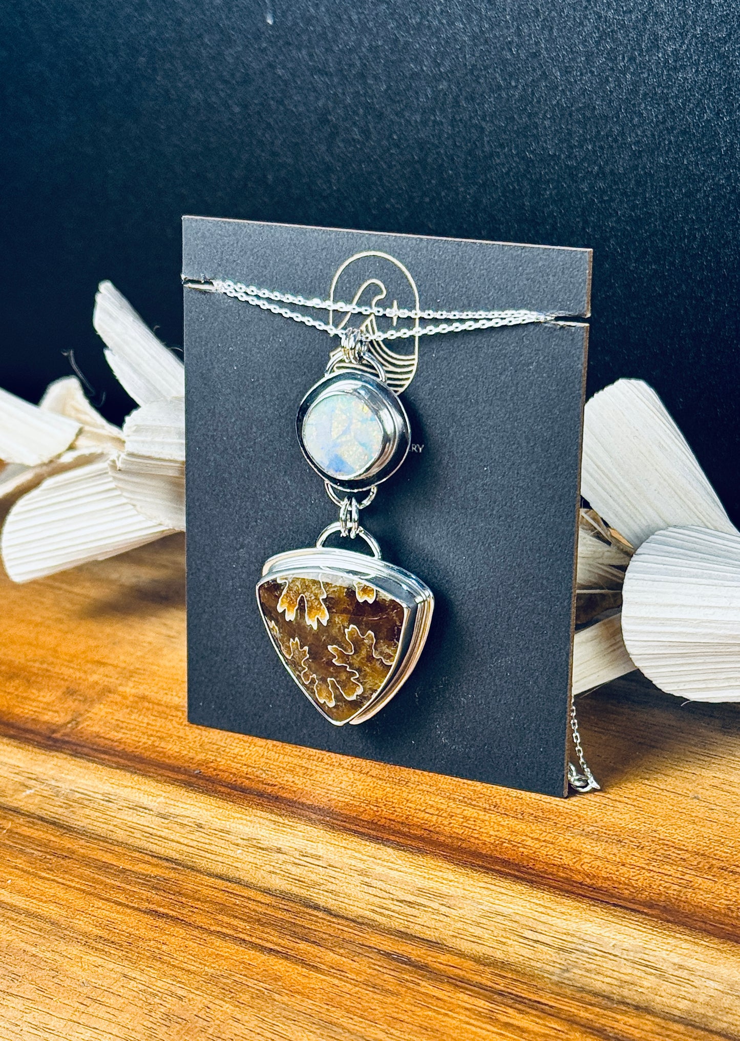 Sterling Silver Ammonite and Sterling Opal Pendant