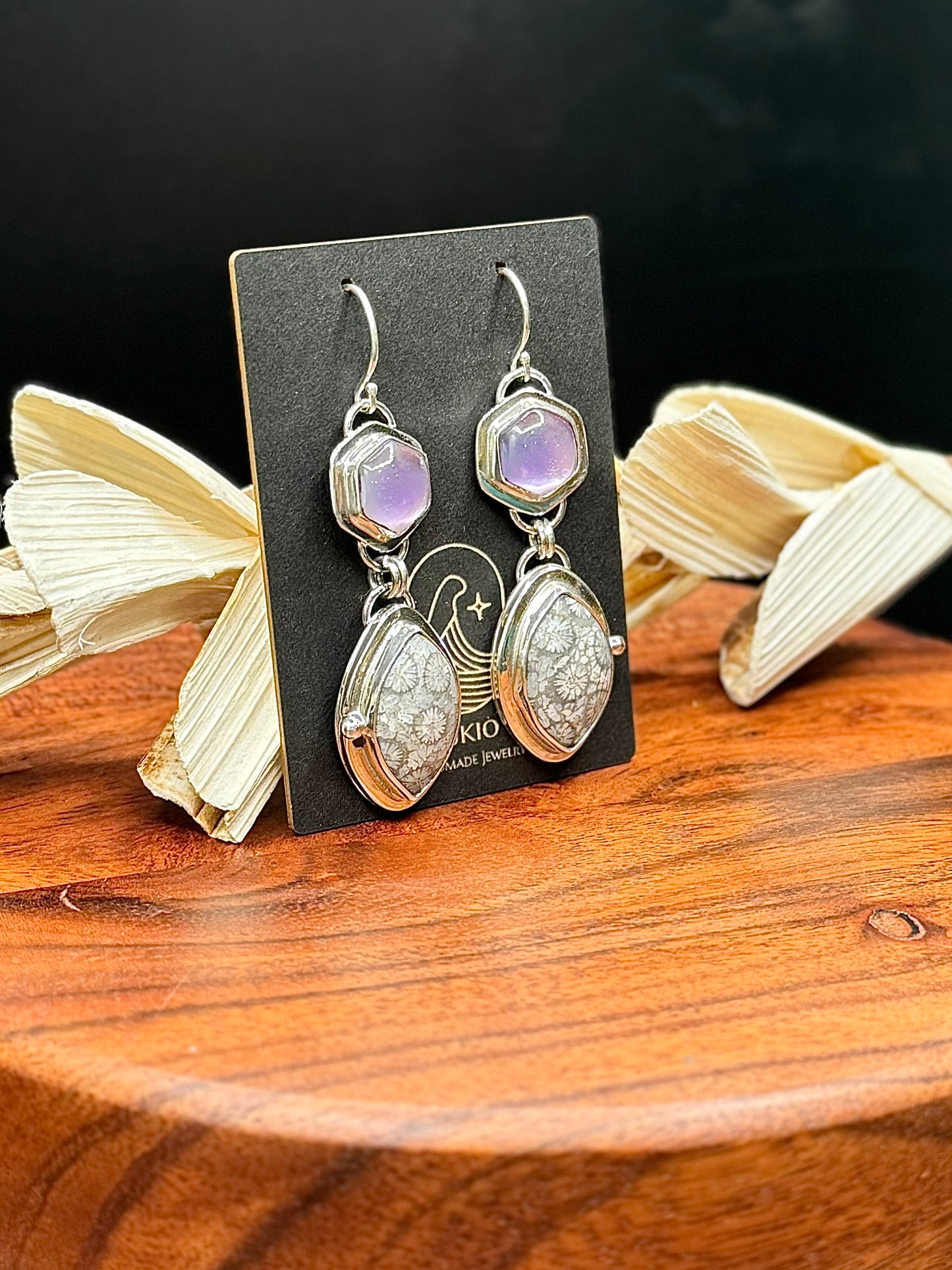 Fossilized Coral and Amethyst MOP Doublet Earrings