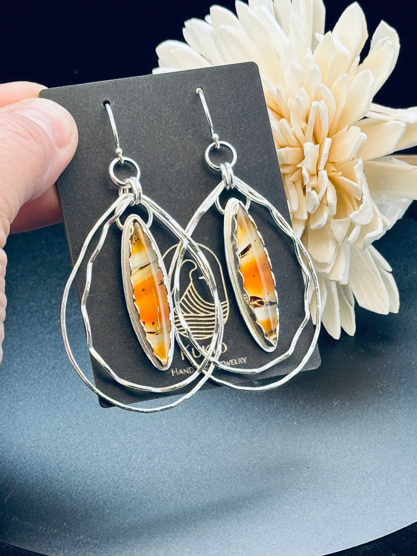 Sterling Silver Montana Agate Hoop Earrings