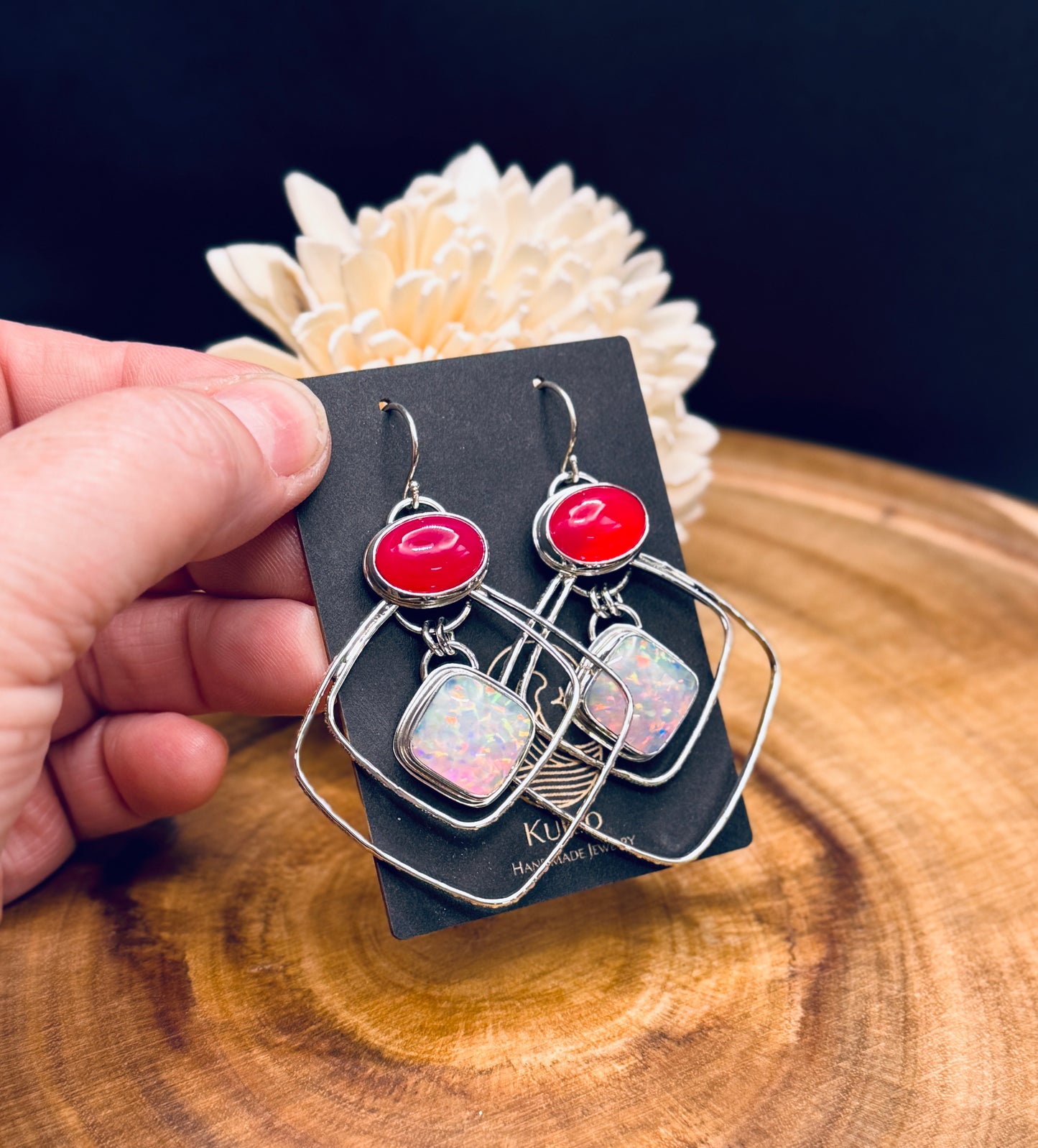 Sterling Silver Stellar Opal and Rani Chalcedony Earrings