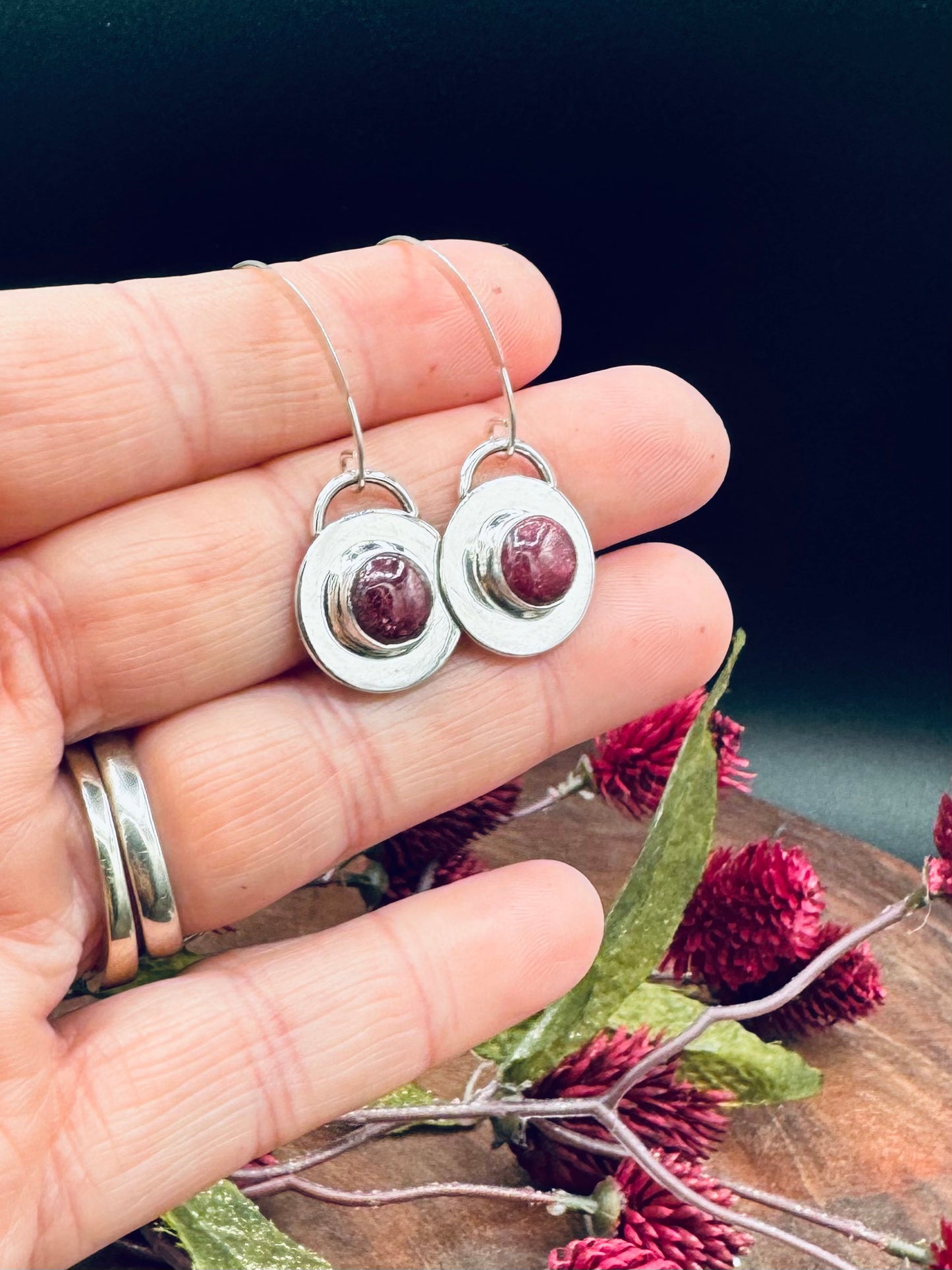 Sterling Silver Ruby Dangle Earrings