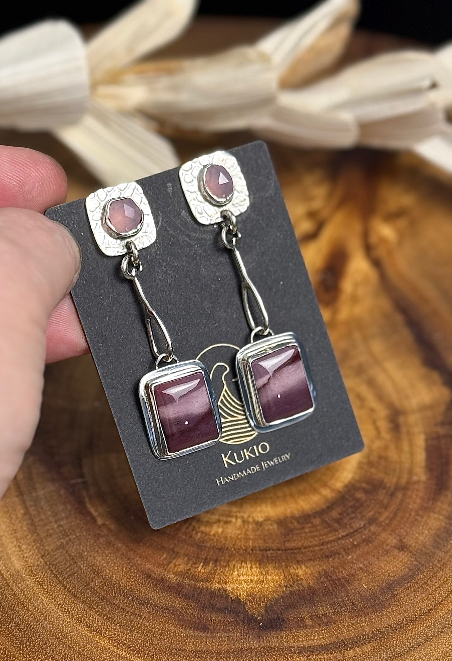 Sterling Silver Mookaite Jasper and Lilac Chalcedony Earrings