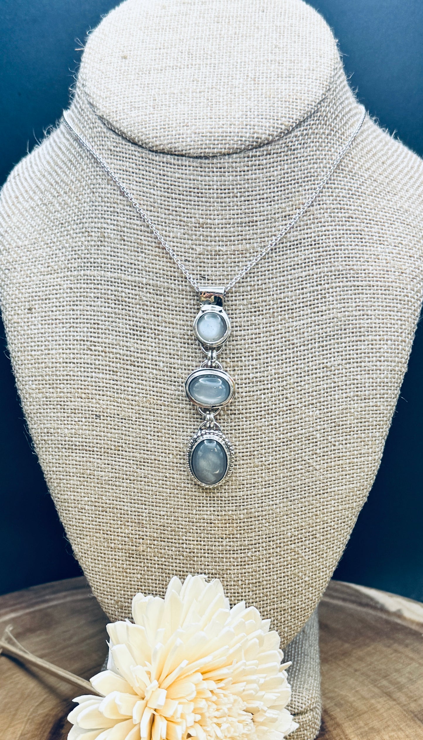 Sterling Silver Triple Grey Moonstone Pendant