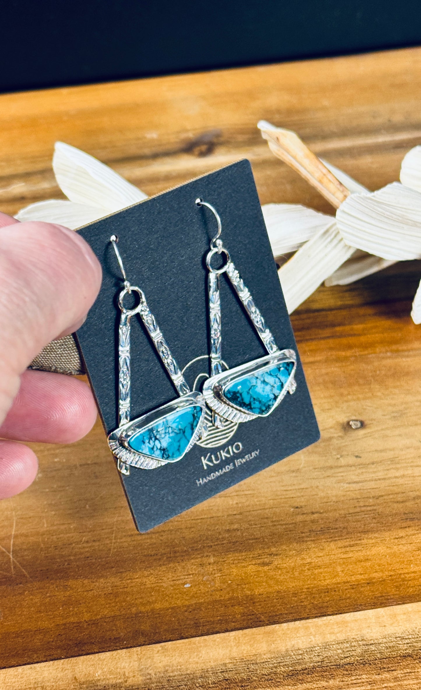 Sterling Silver Patterned Turquoise Earrings