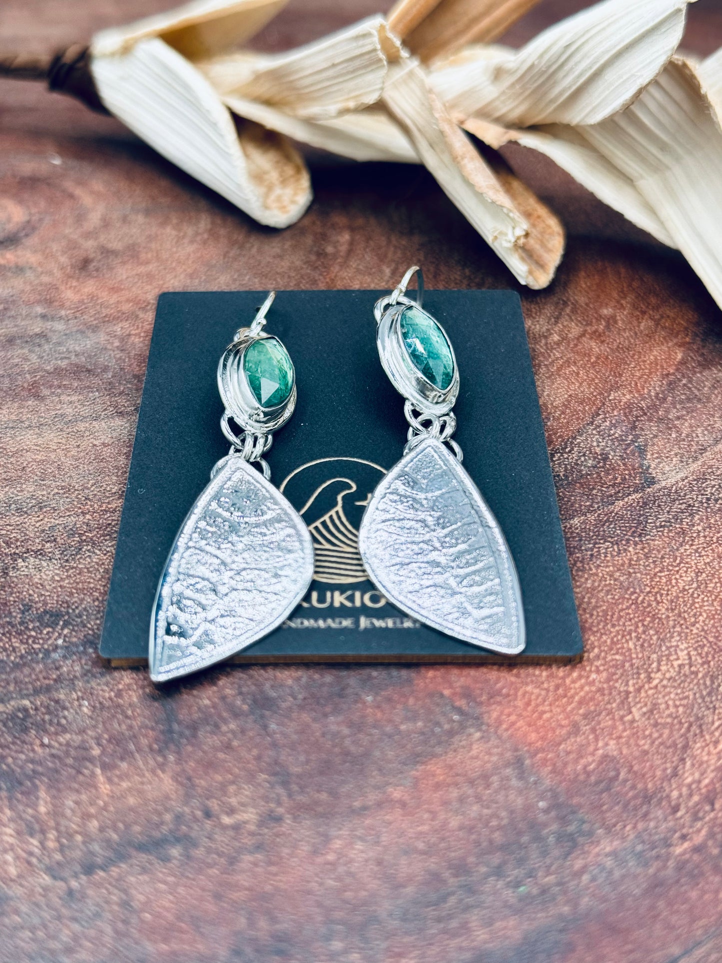 Sterling Silver Minty Green Kyanite Leaf Earrings