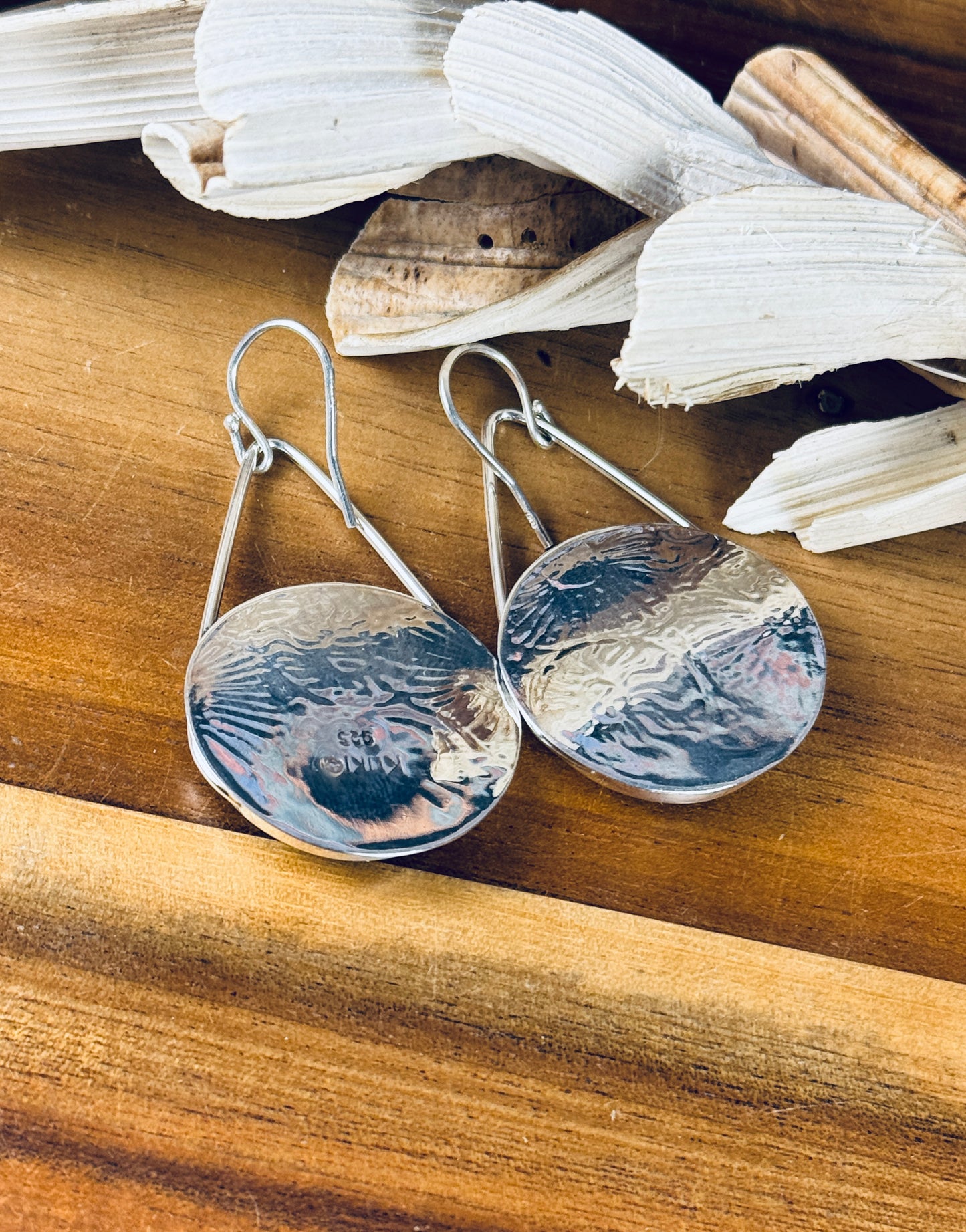 Sterling Silver Opalized Wood Earrings