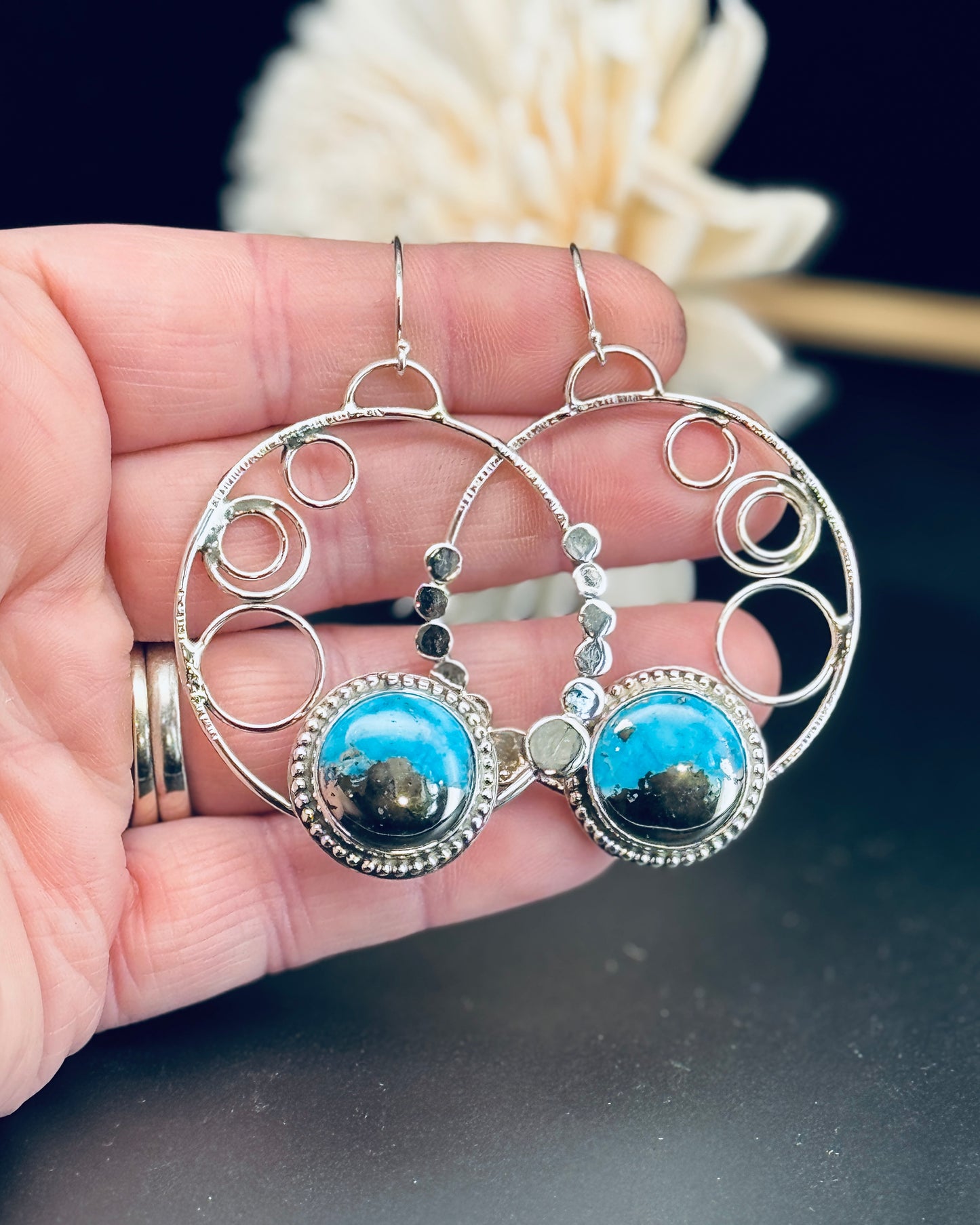Persian Turquoise Sterling Silver Hoop Earrings