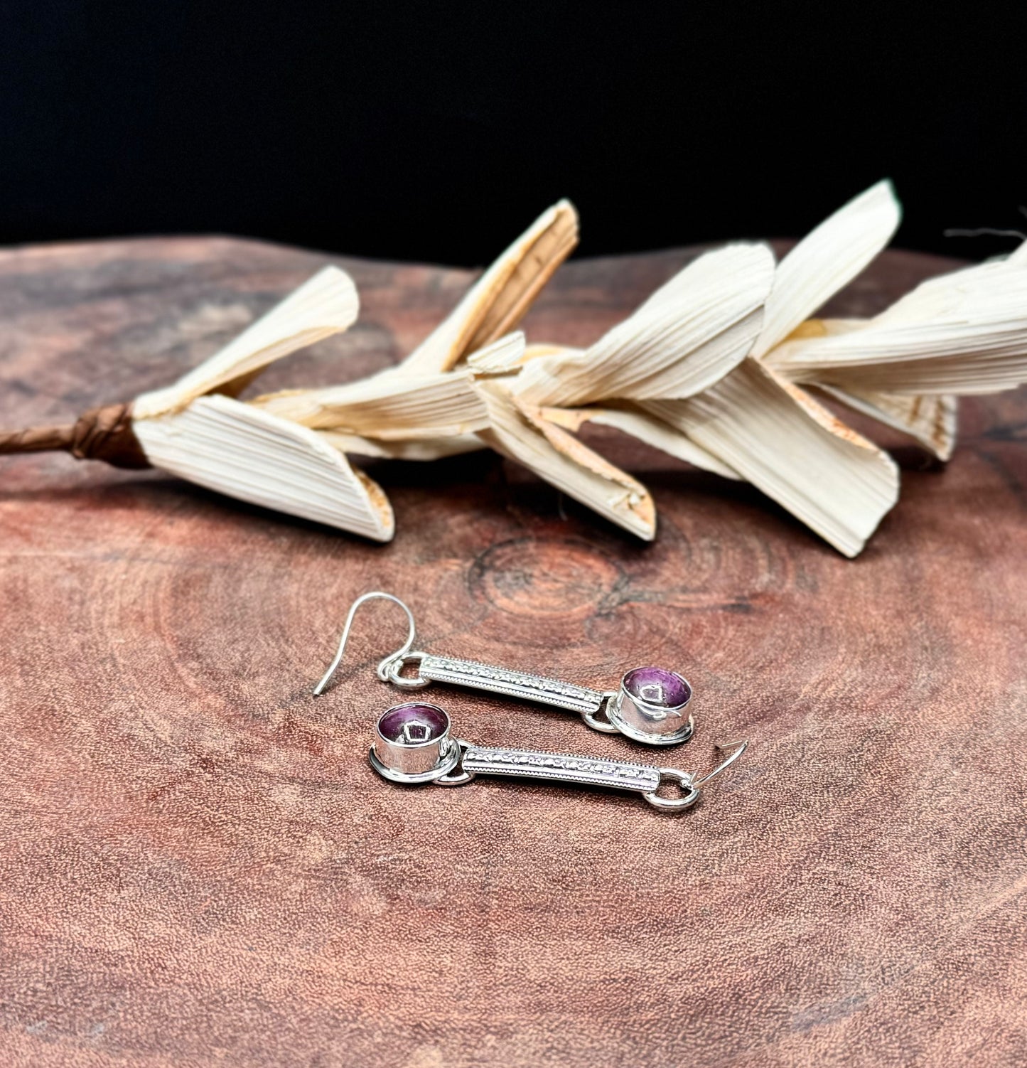 Sterling Silver Star Ruby Patterned Earrings