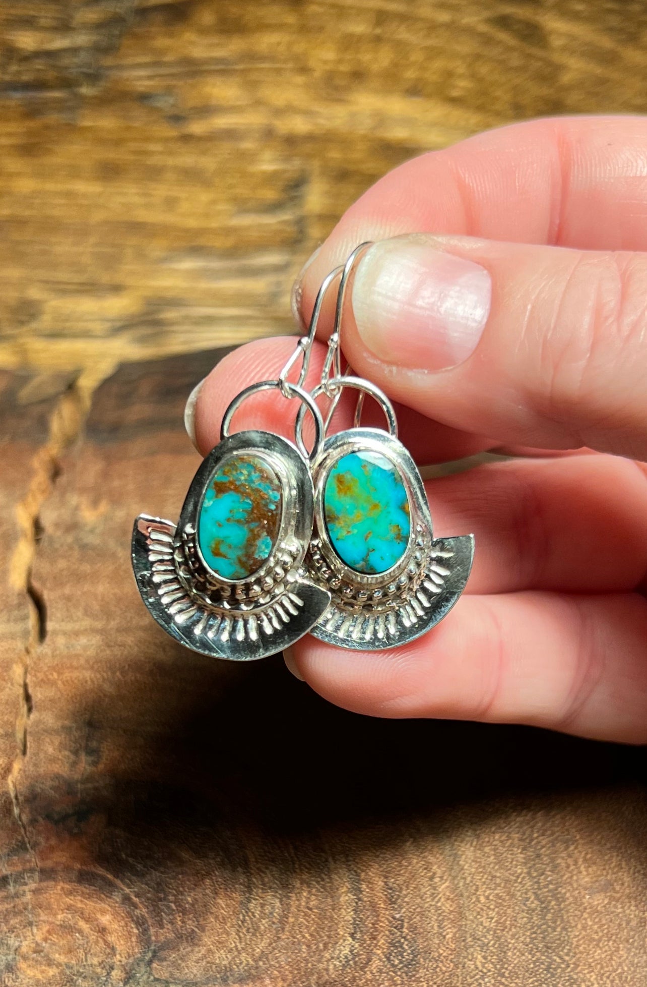 Mountain Turquoise Sterling Silver Patterned Earrings