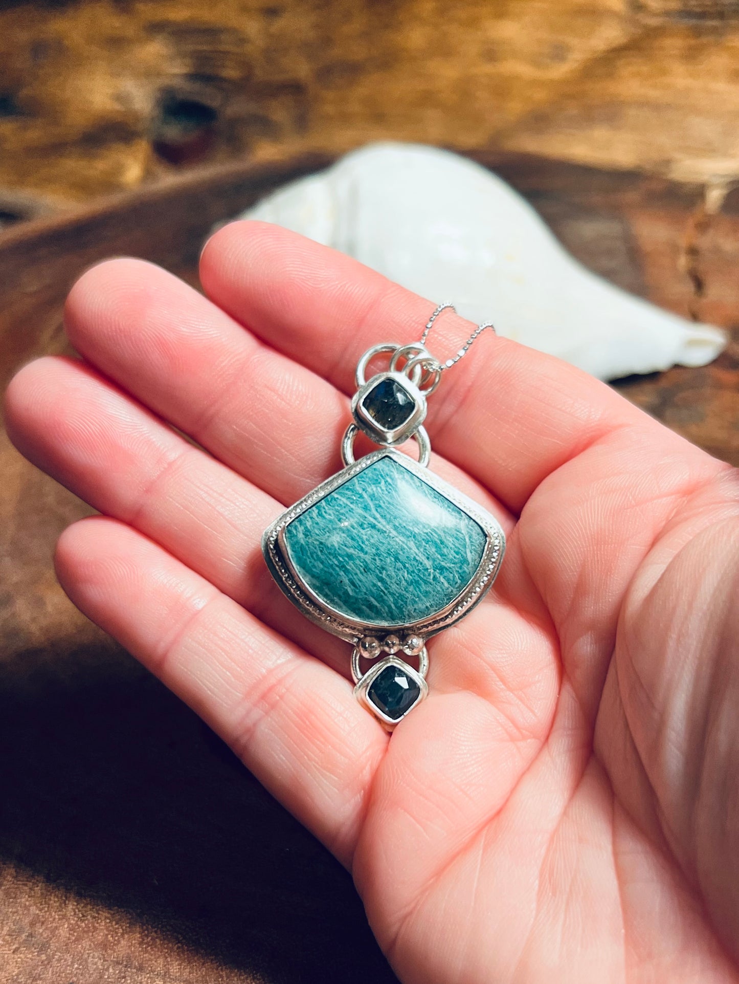 Amazonite and Labradorite Sterling Silver Pendant