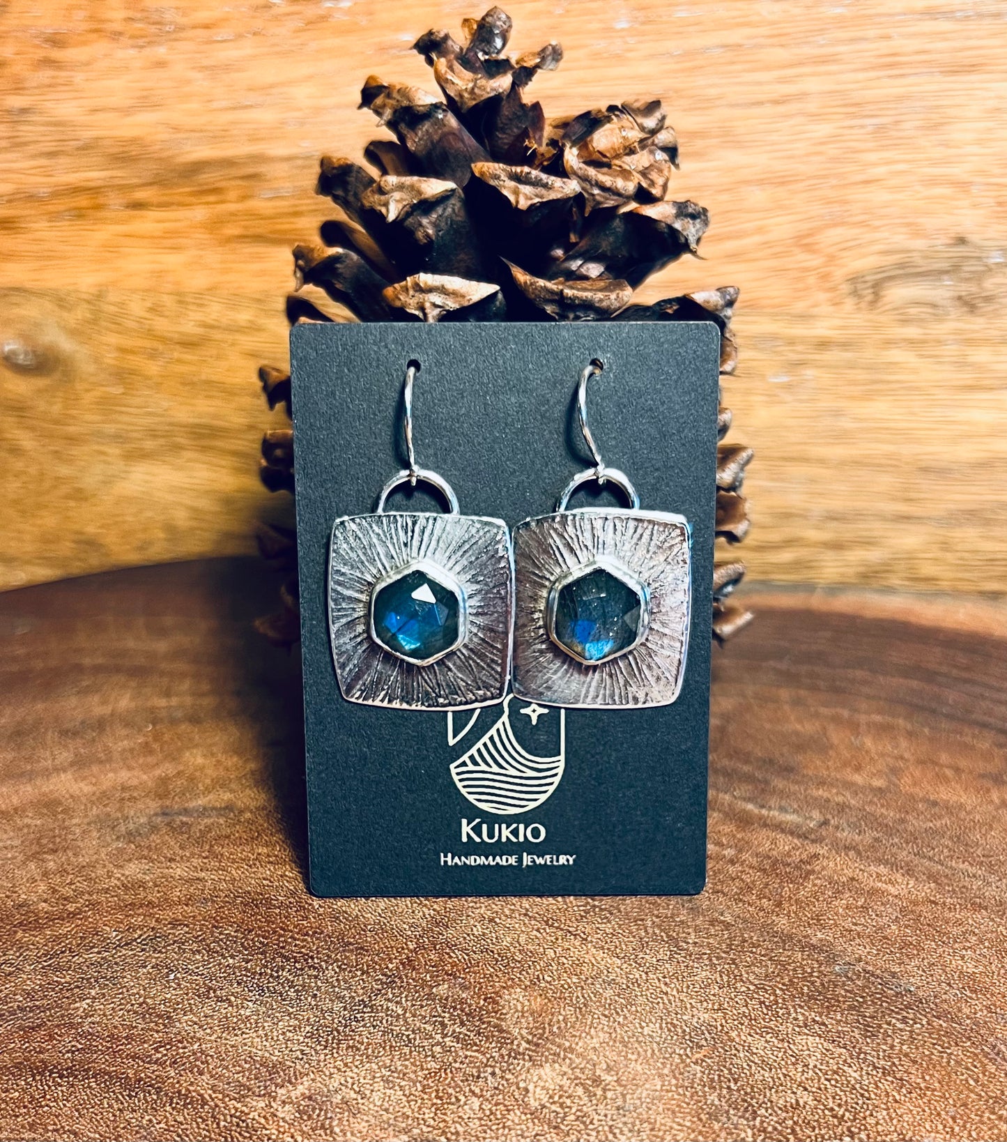 Labradorite Sterling Silver Patterned Earrings