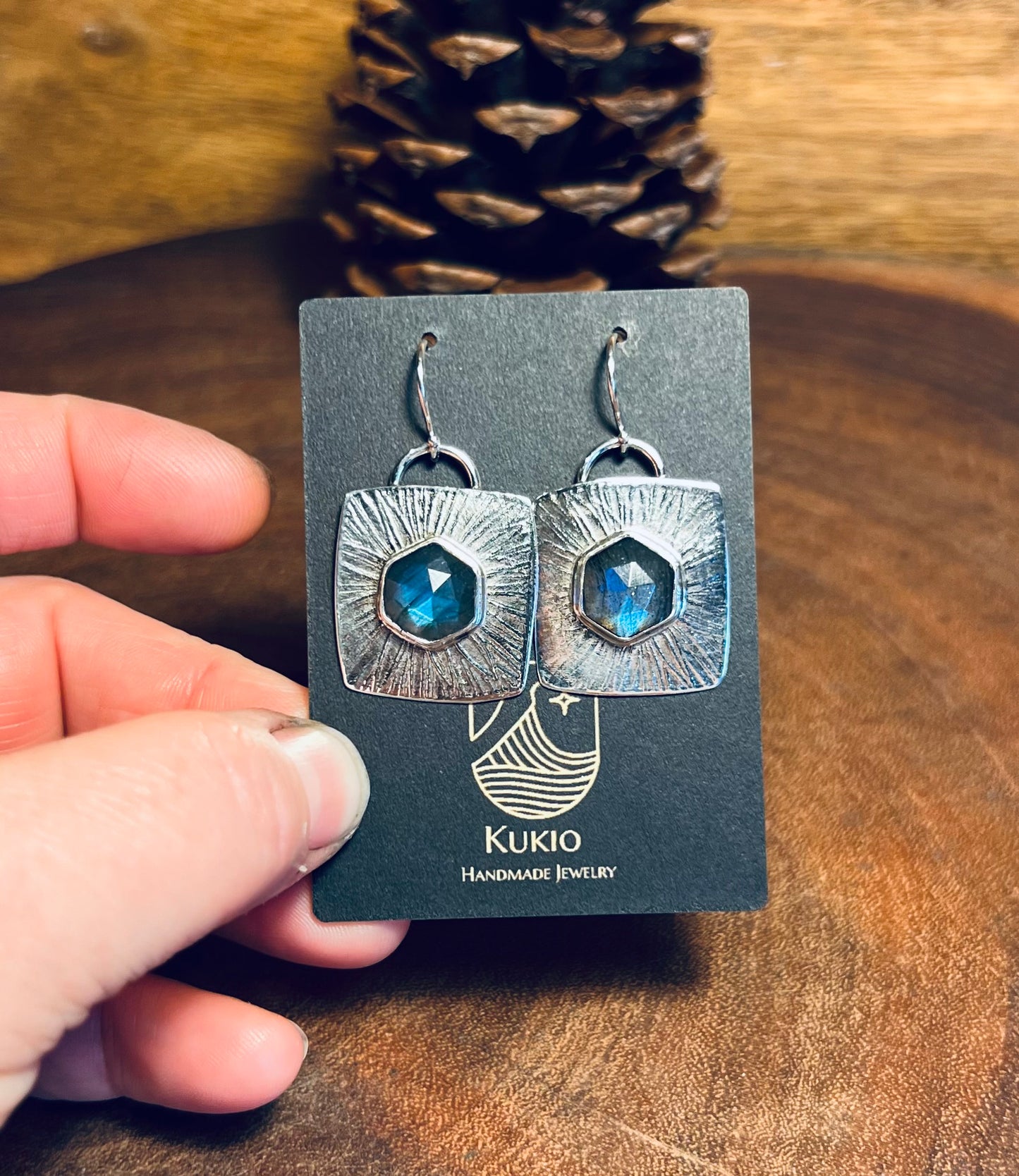 Labradorite Sterling Silver Patterned Earrings