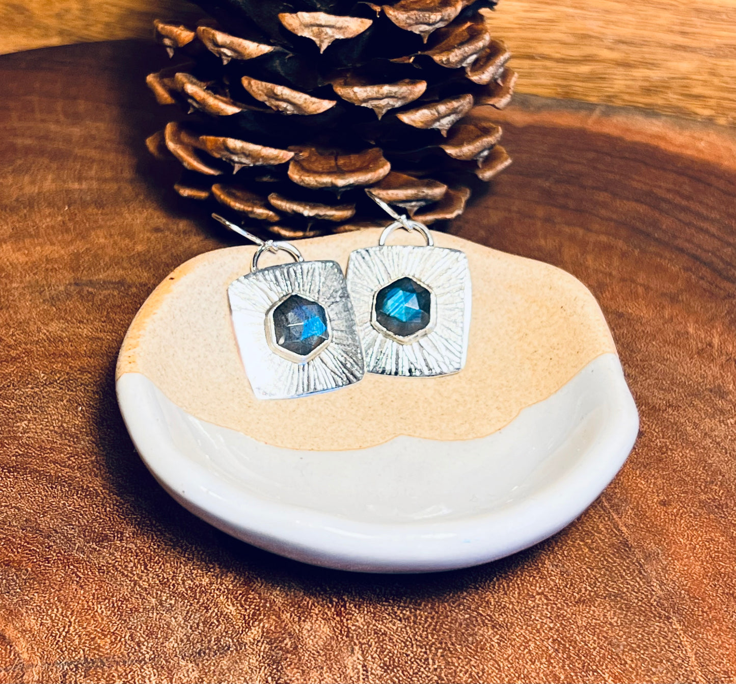 Labradorite Sterling Silver Patterned Earrings