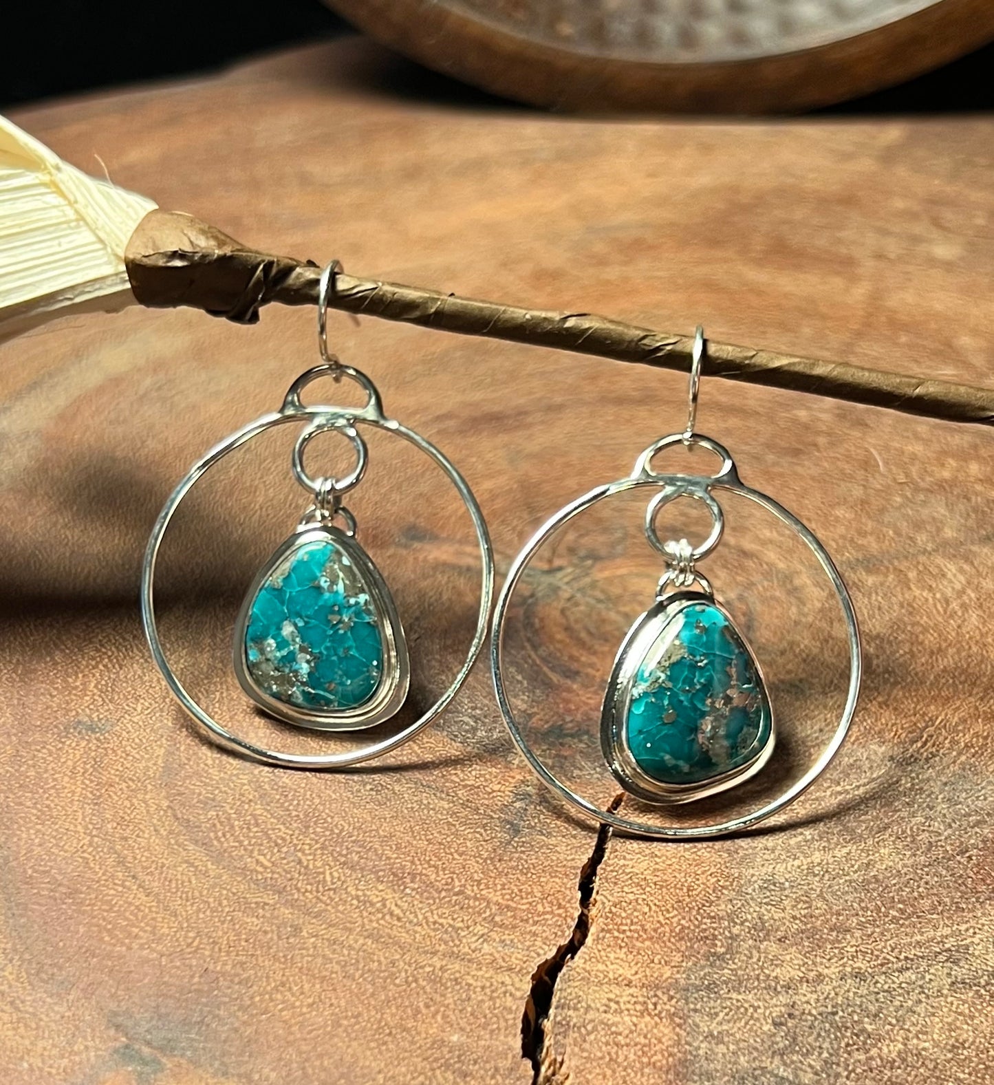 Persian Turquoise Sterling Silver Hoop Earrings