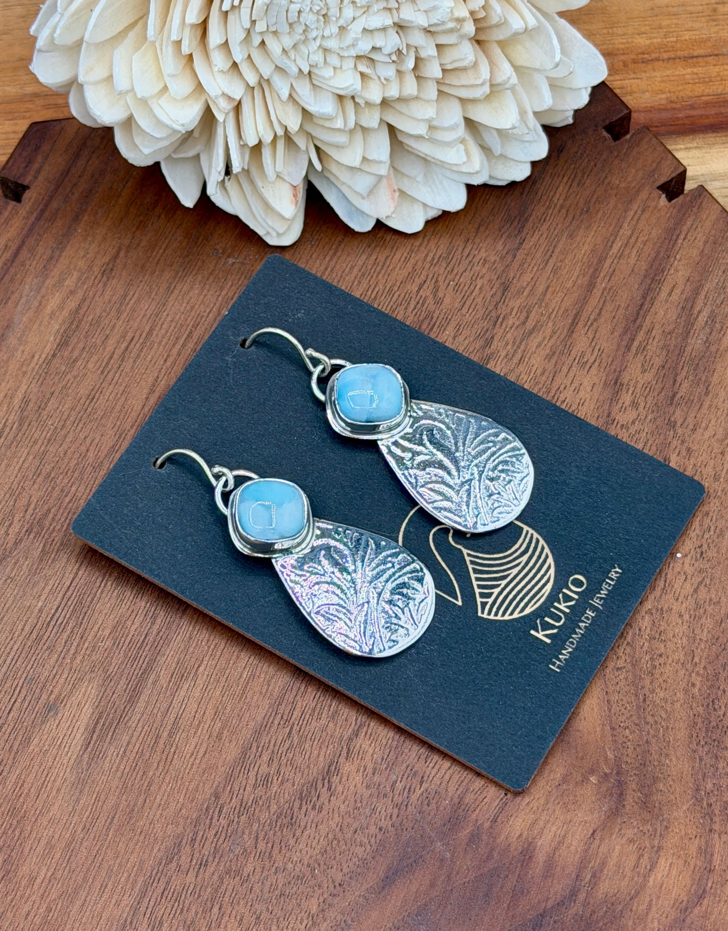 Larimar Patterned Sterling Silver Earrings