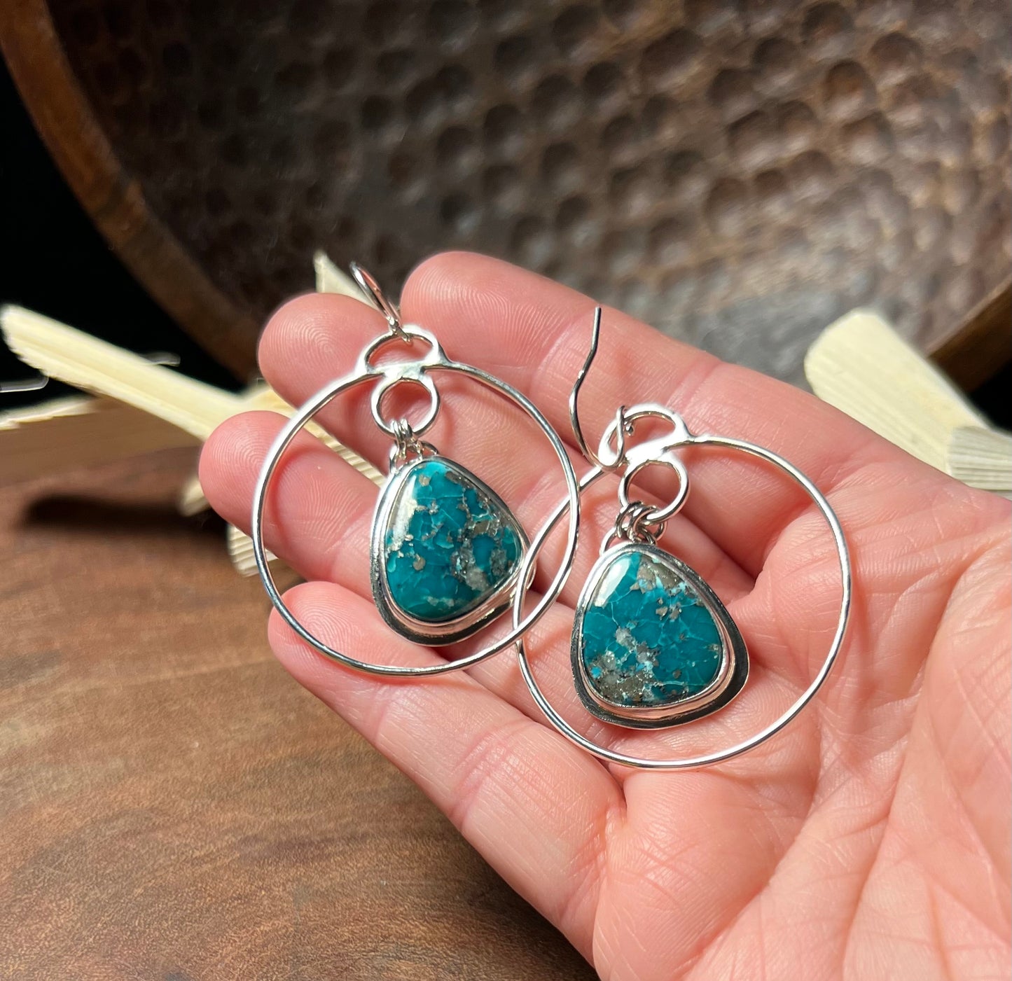 Persian Turquoise Sterling Silver Hoop Earrings