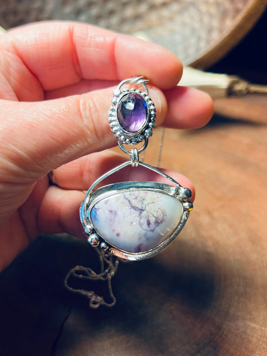 Sterling Silver Tiffany Stone and Amethyst Pendant