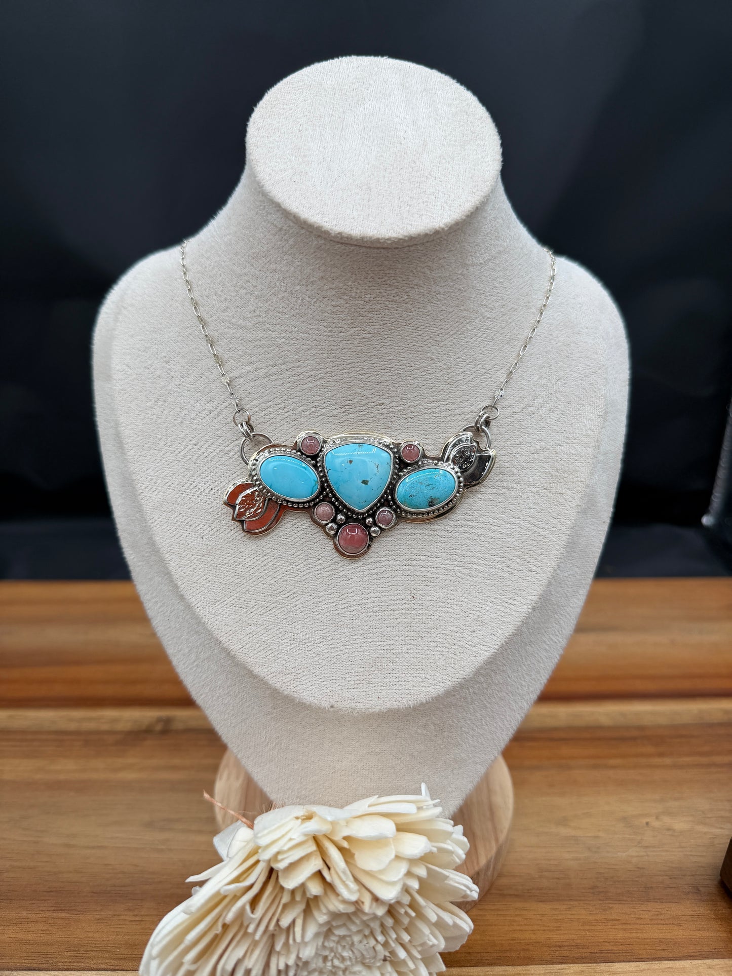 Sonoran Mountain and Rhodochrosite Sterling Silver and Brass Pendant