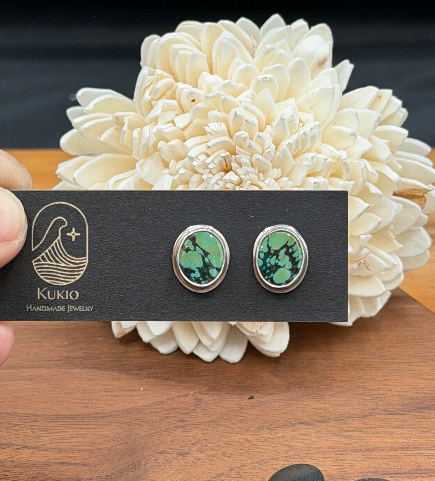 Sterling Silver hubei Turquoise Stud Earrings