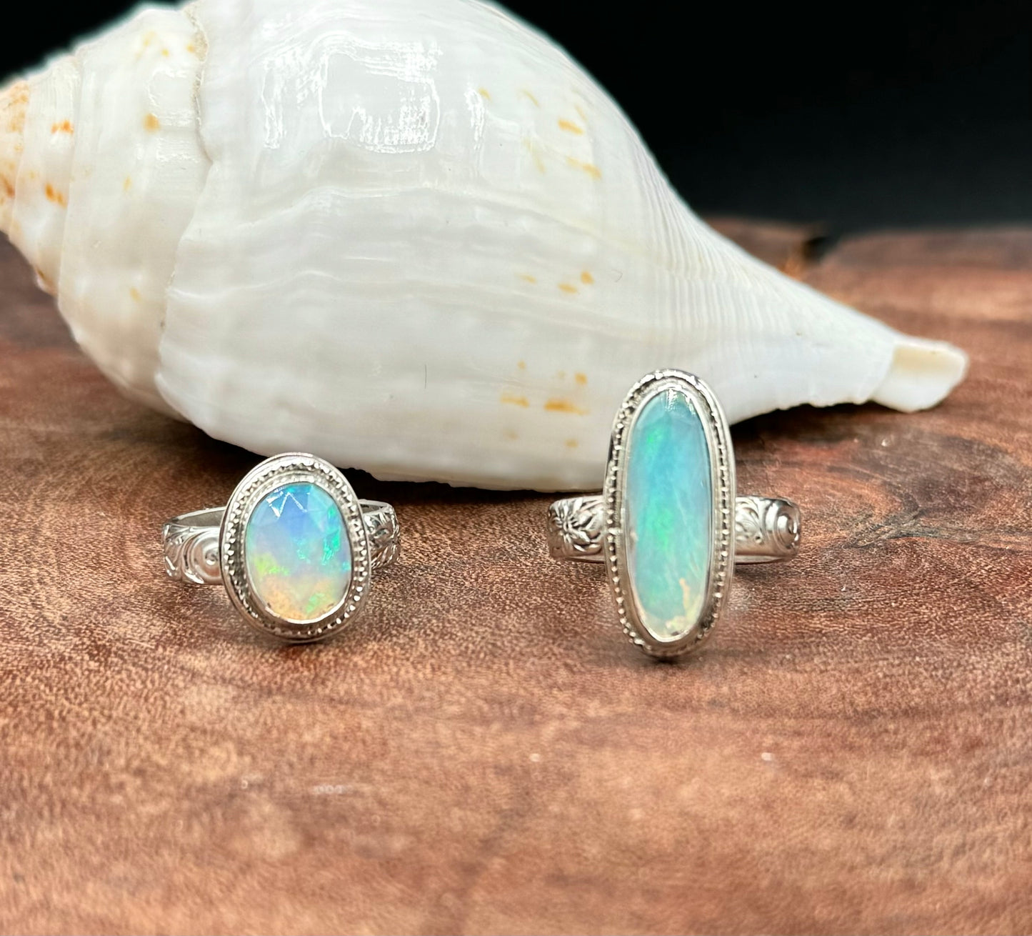 Sterling Silver Patterned Opal Ring