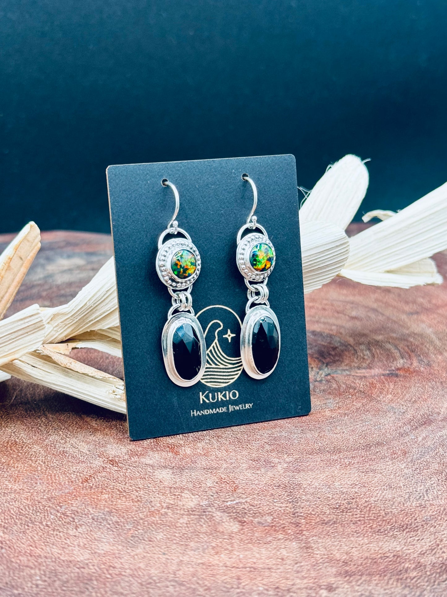 Gilson Aurora Opal and Black Onyx Sterling Silver Earrings