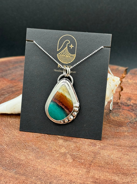 Indonesian Blue Opalized Wood Sterling Silver Pendant Necklace
