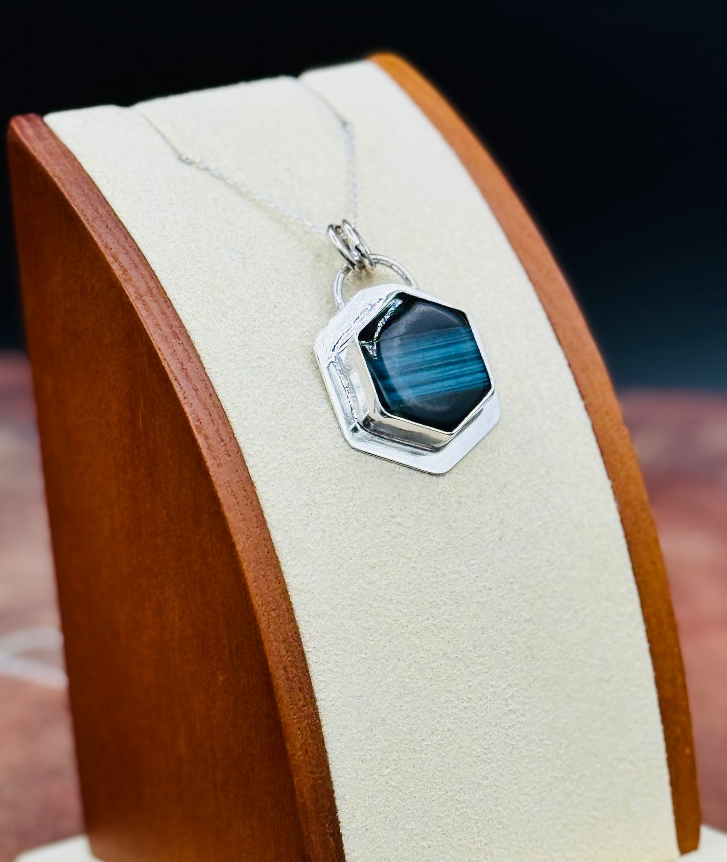 Black Onyx with Labradorite Inlay Sterling Silver Pendant Necklace