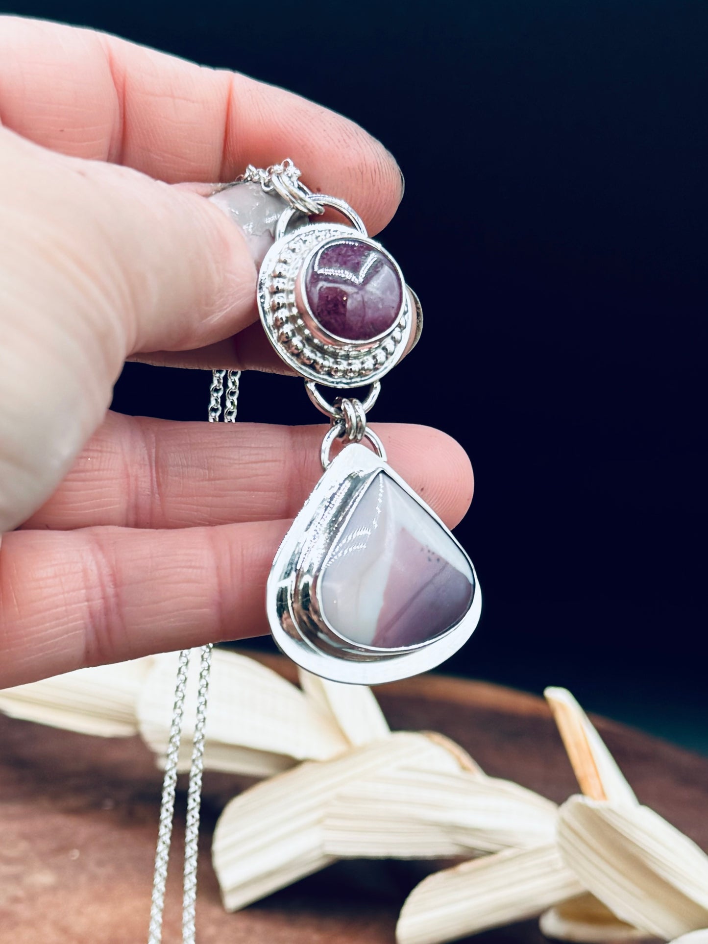 Hyacinth Jasper and Star Ruby Pendant Necklace