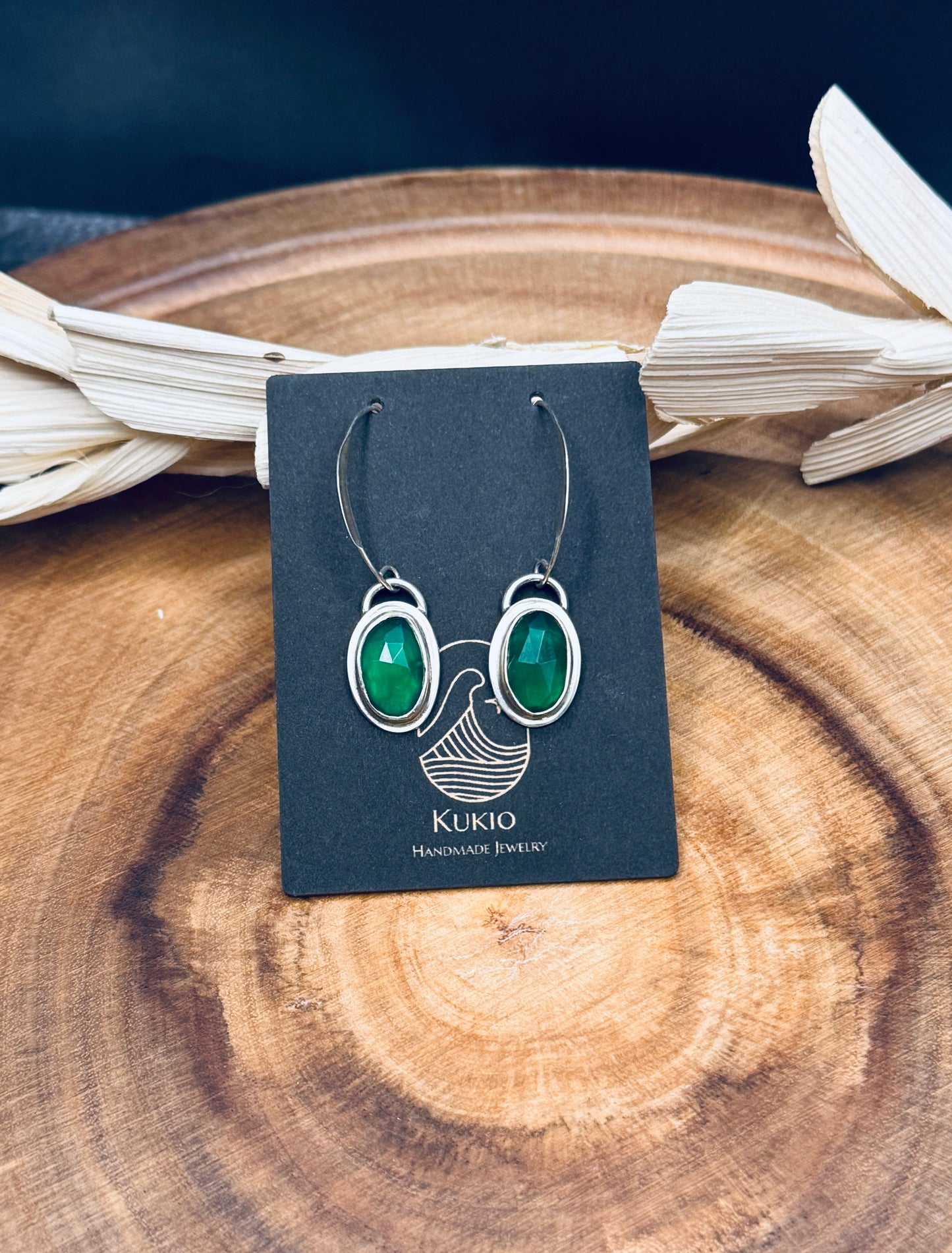 Sterling Silver Green Onyx Earrings