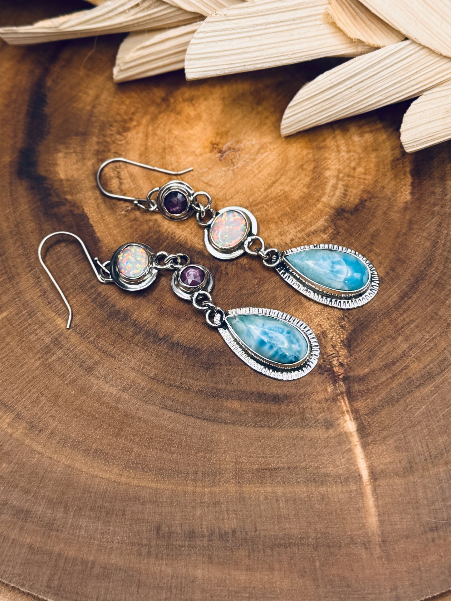 Larimar Triple Stone Sterling Silver Earrings