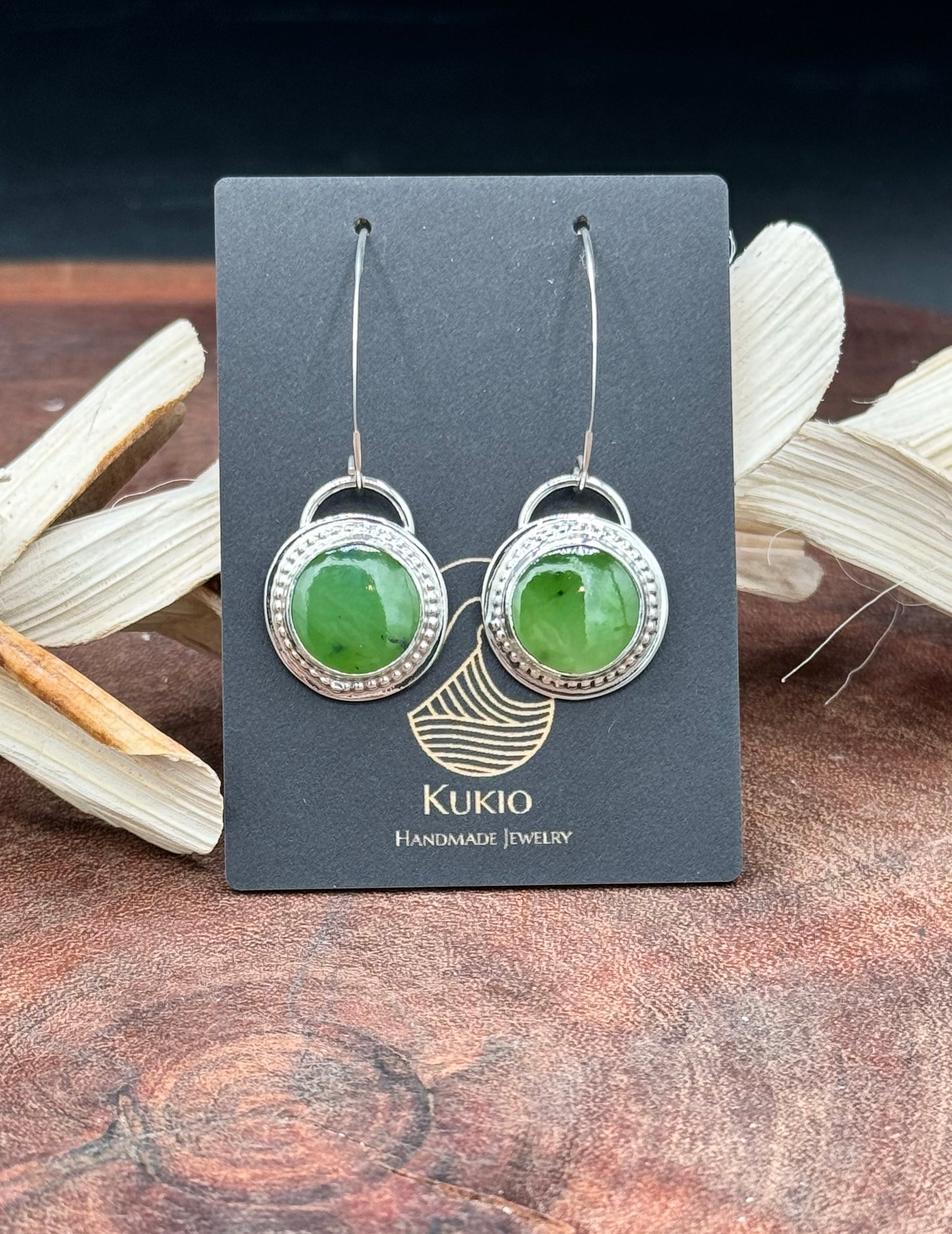 Green Jade Sterling Silver Dangle Earrings
