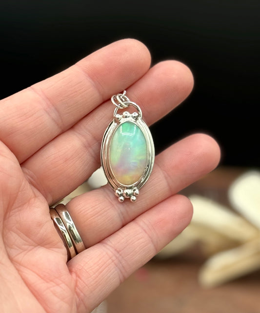 Sterling Silver Aurora Opal Pendant Necklace