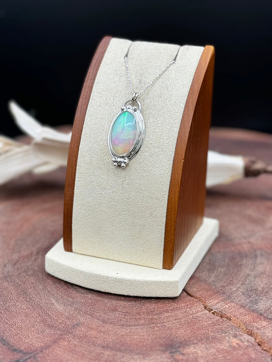 Sterling Silver Aurora Opal Pendant Necklace