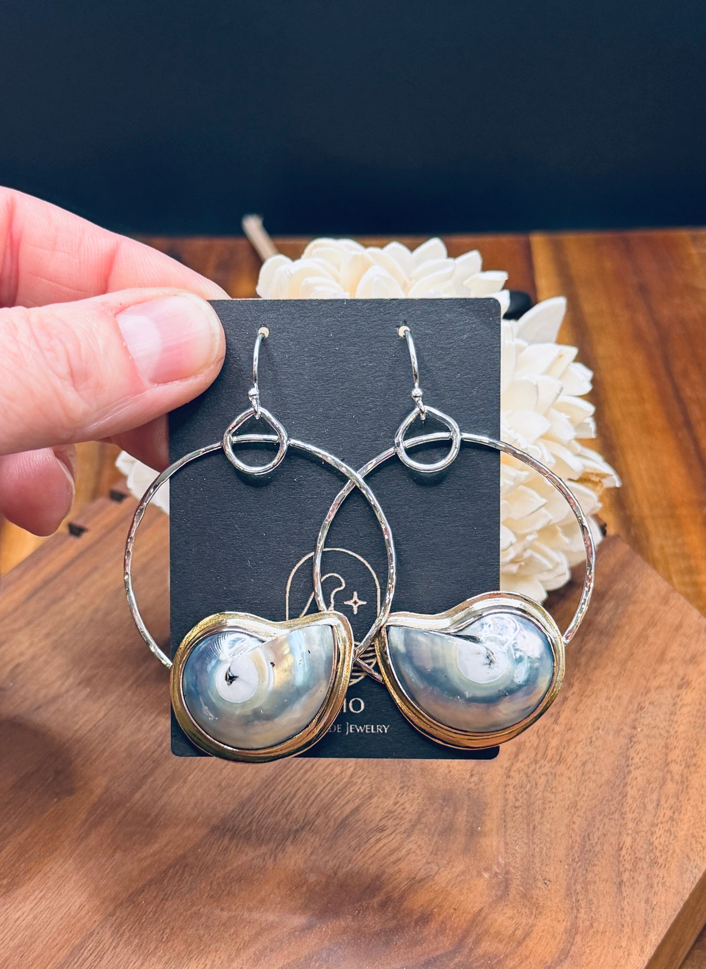Sterling Silver Hoop Nautilus Shell Earrings