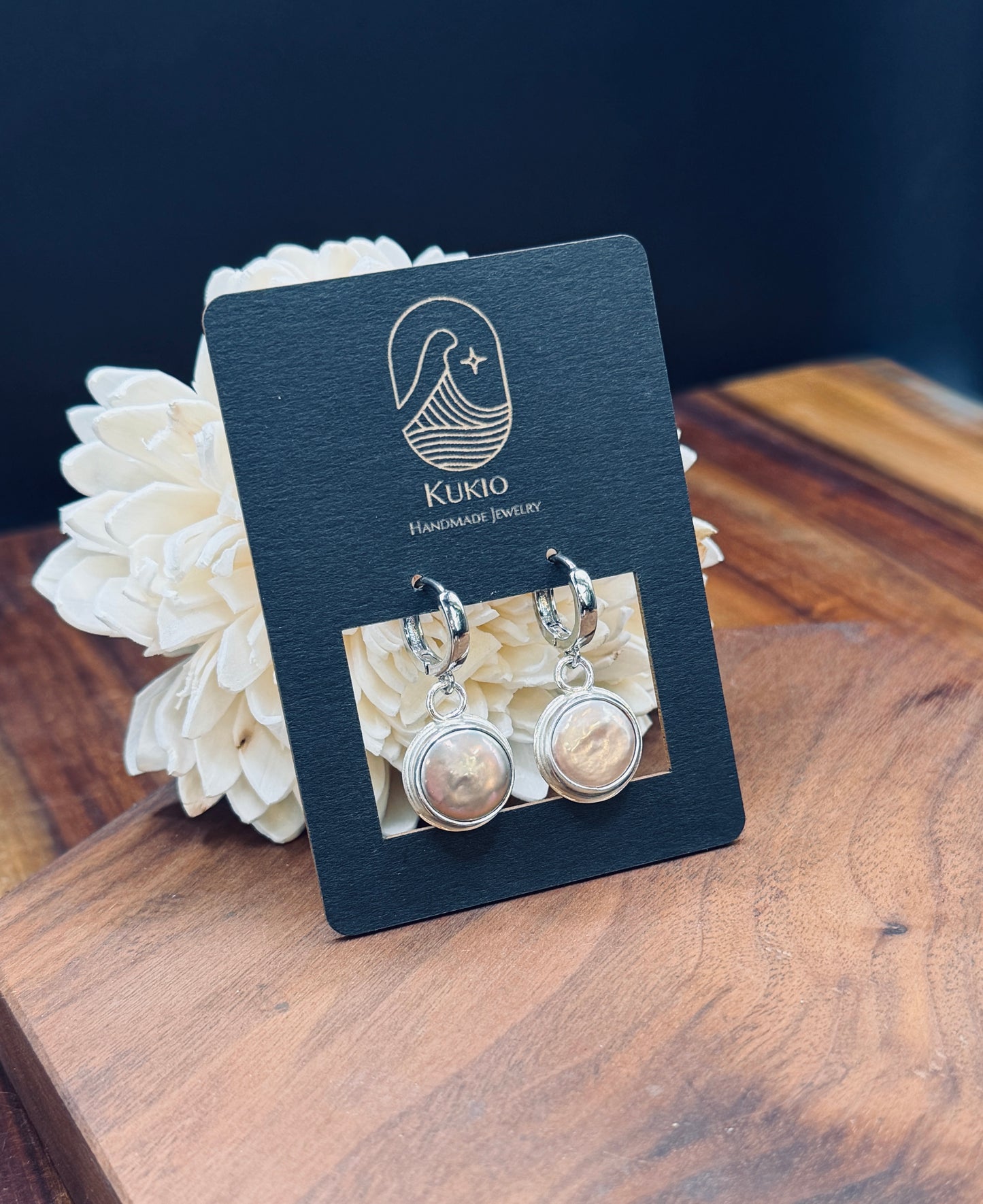 Sterling Silver Pistachio Coin Peal Huggie Earrings