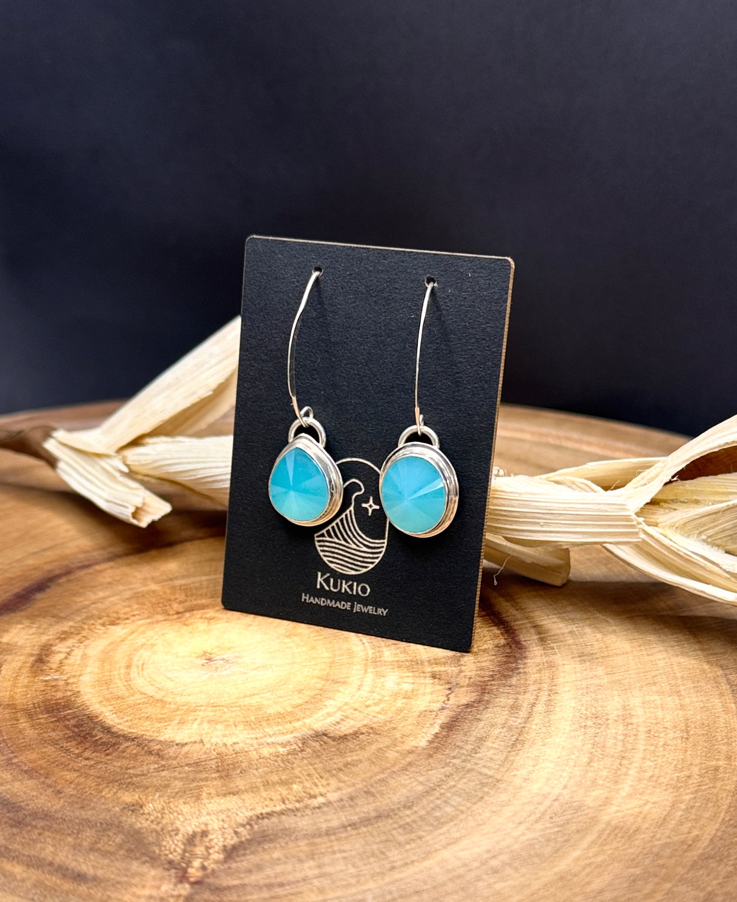 Radial Cut Aqua Chalcedony Sterling Silver Dangle Earrings