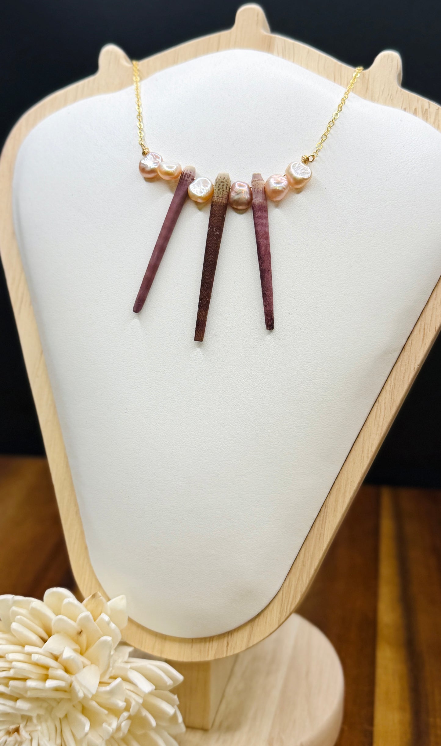 Gold-Fill Sea Urchin Spine and Pearl Necklace