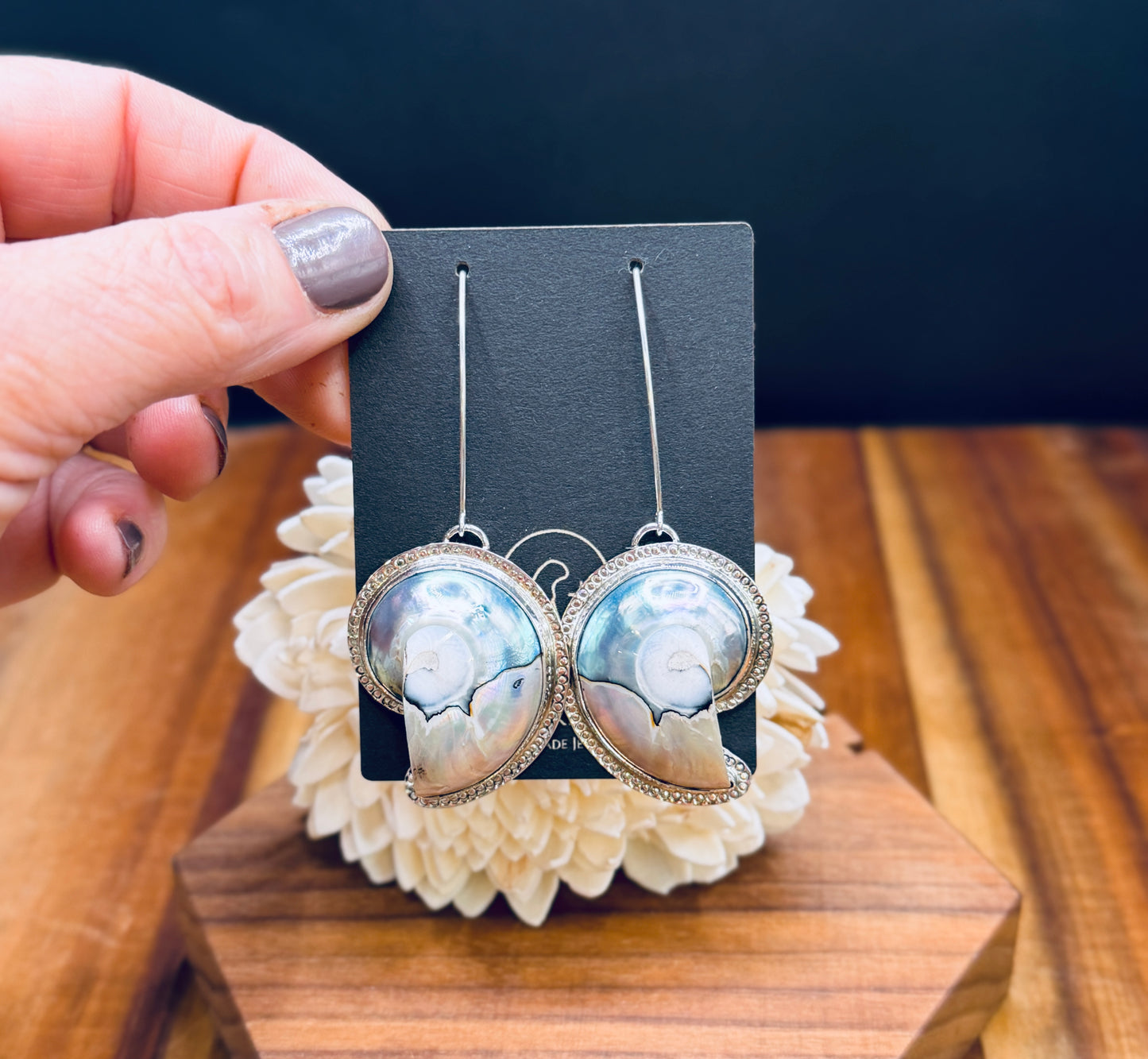 Sterling Silver Nautilus Shell Patterned Earrings