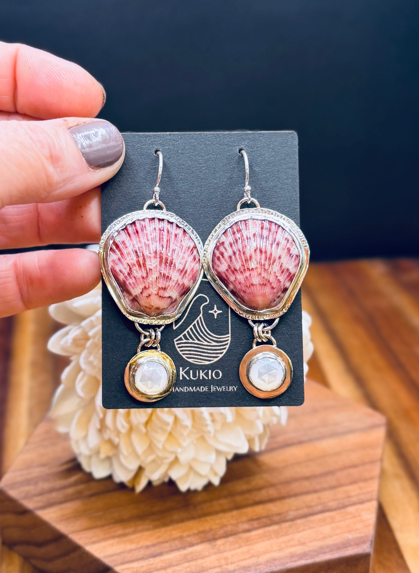 Scallop Shell and Mother of Pearl Earrings