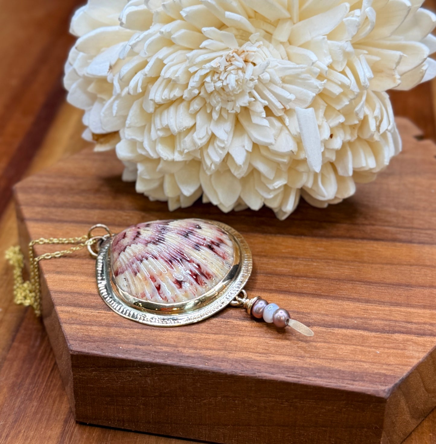 Gold-Fill Scallop Shell and Pearl Pendant