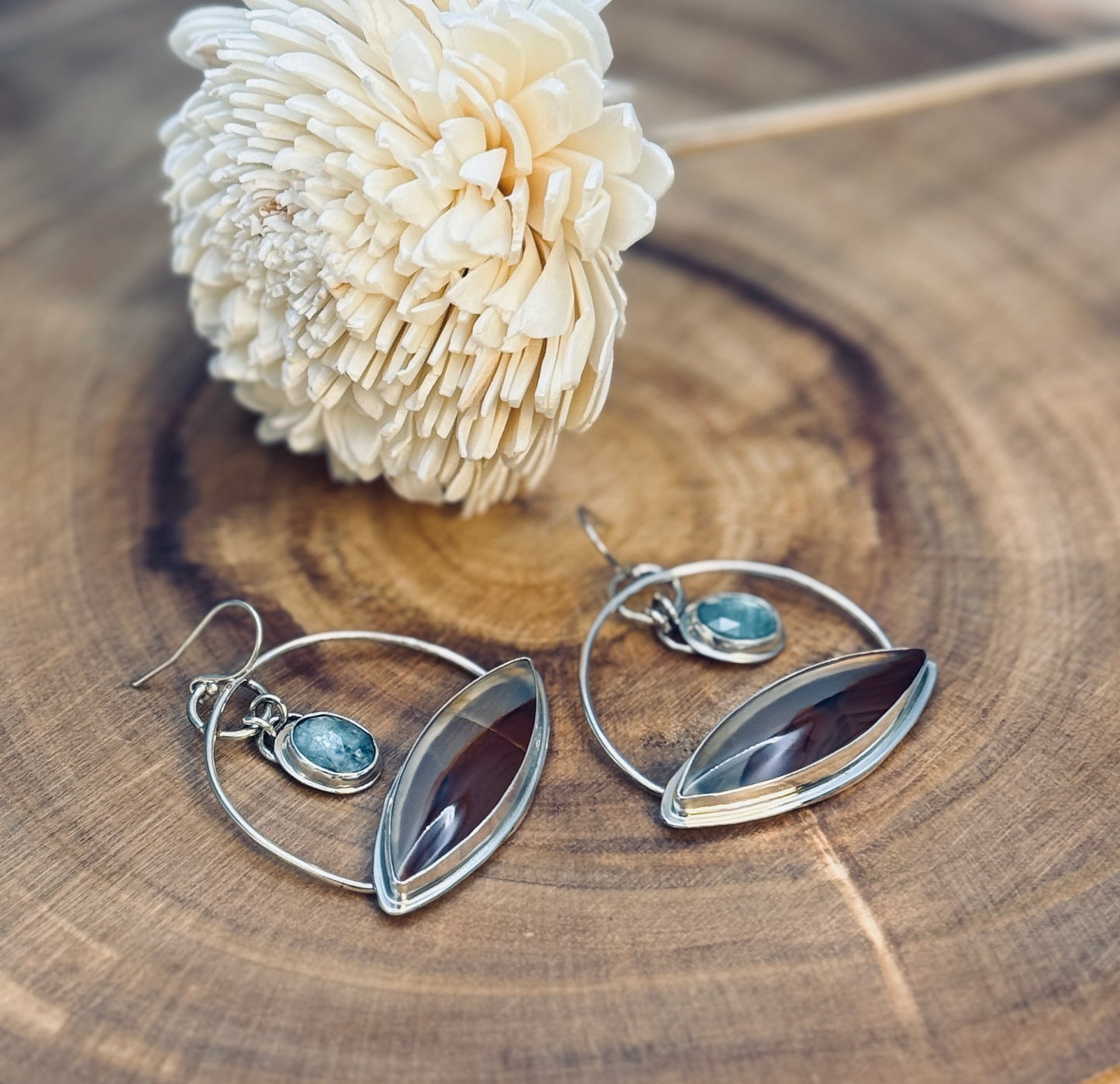 Sterling Silver Montana Agate and Aqua Kyanite Earrings