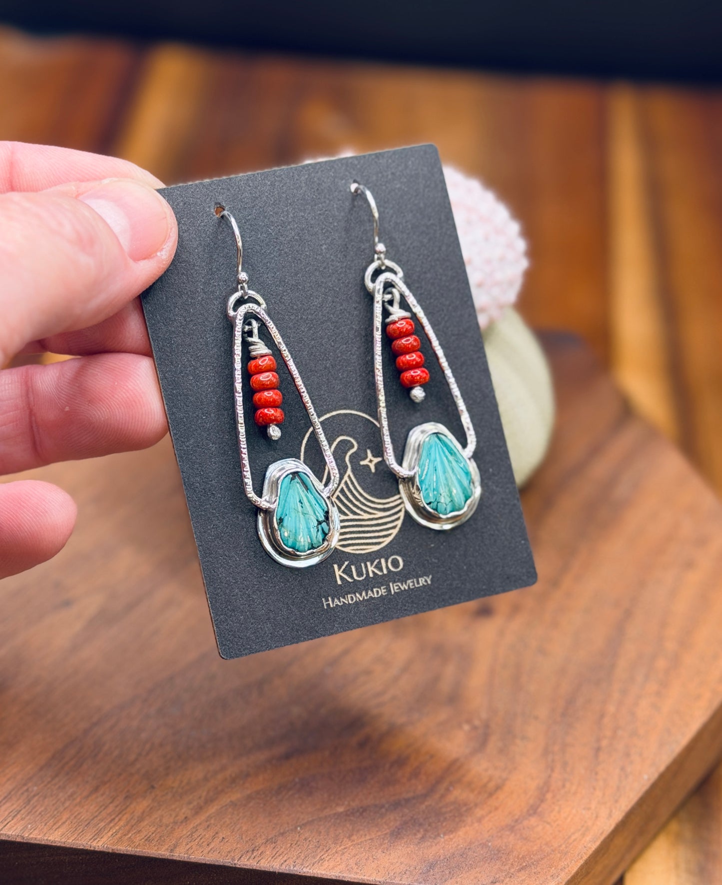 Sterling Silver Shell Turquoise and Red Coral Earrings