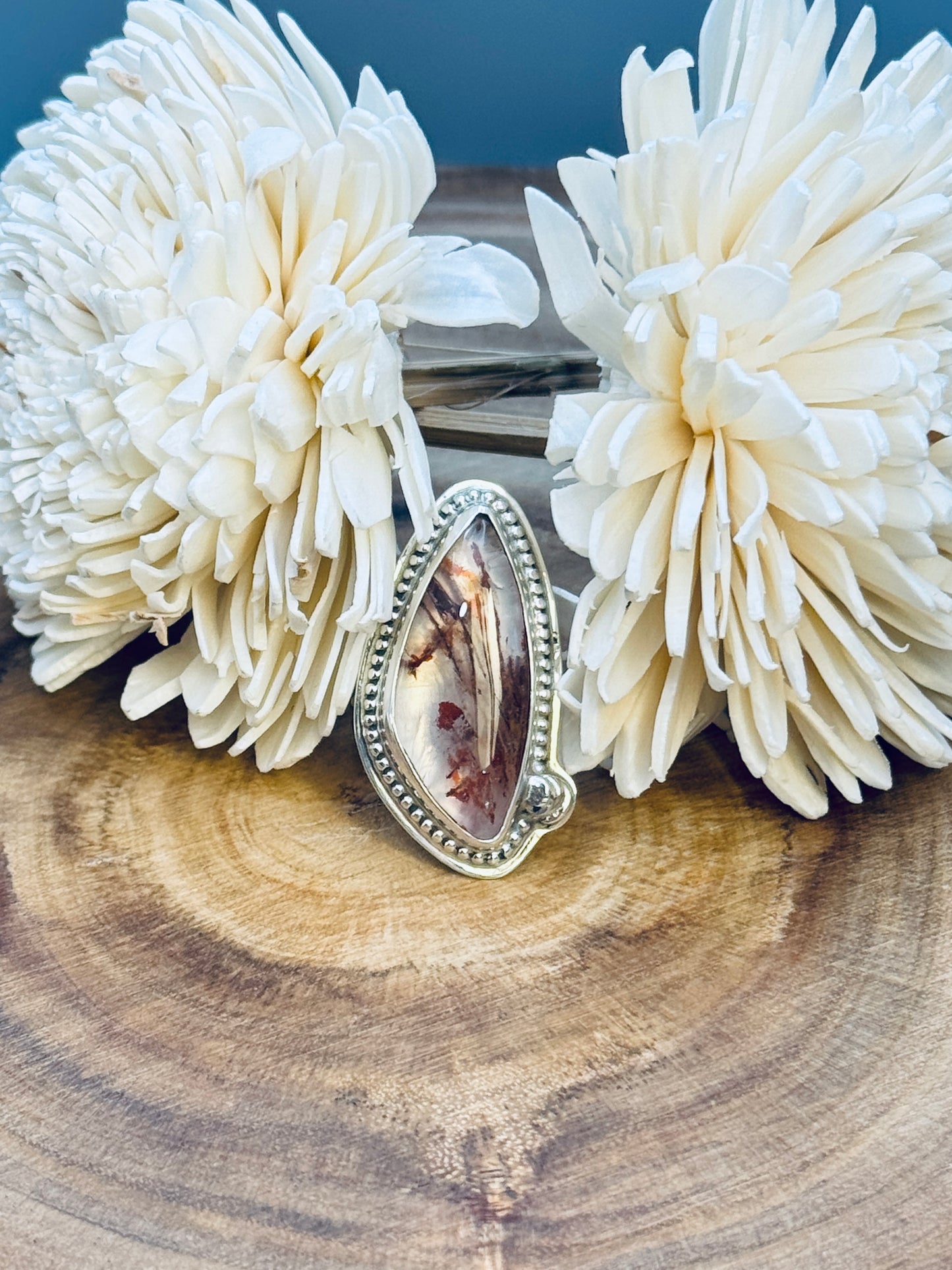 Rare Copper Stained Quartz Sterling Silver Ring