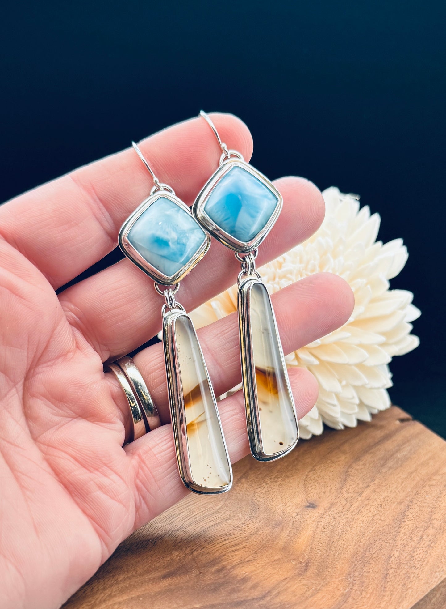 Sterling Silver Montana Agate and Larimar Earrings