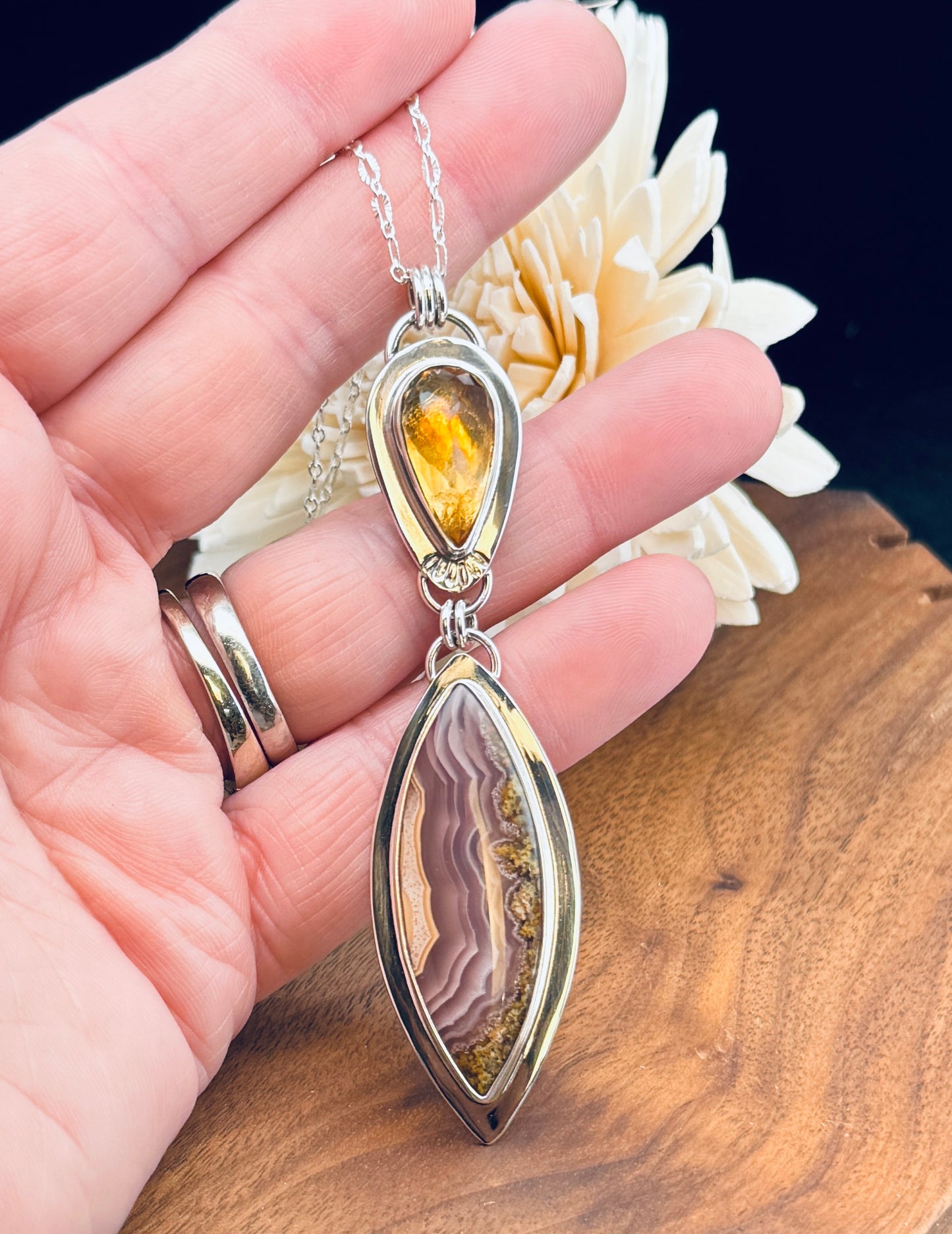 Agua Nueva Agate and Citrine Sterling Silver Pendant