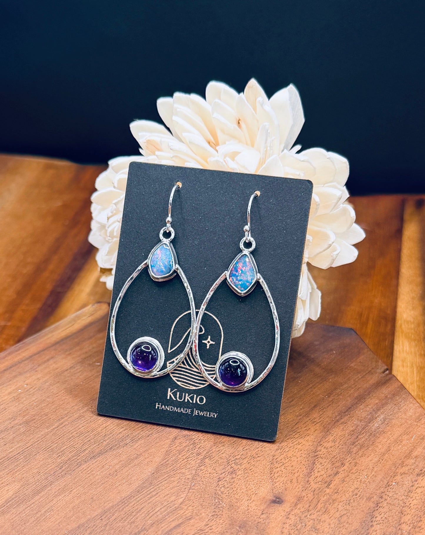 Sterling Silver Coober Pedy and Amethyst Earrings