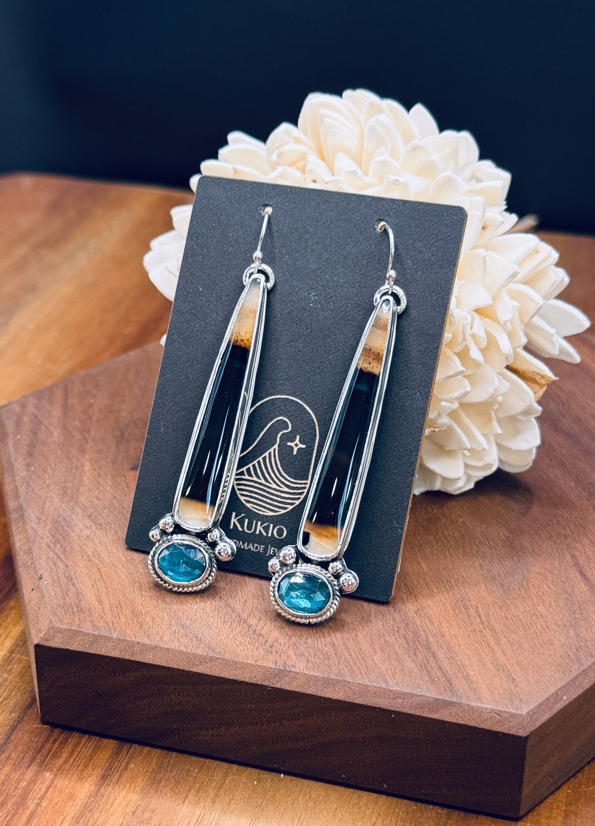 Montana Agate with Teal Fluorite Sterling Silver Earrings