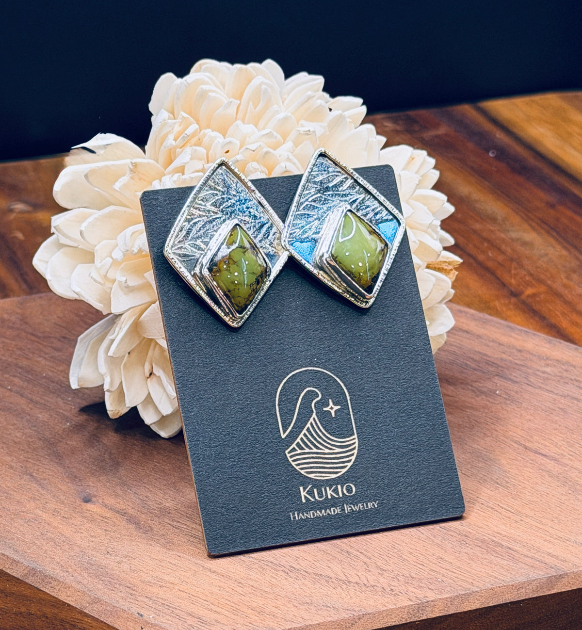 Sterling Silver + Turquoise Leaf Patterned Earrings